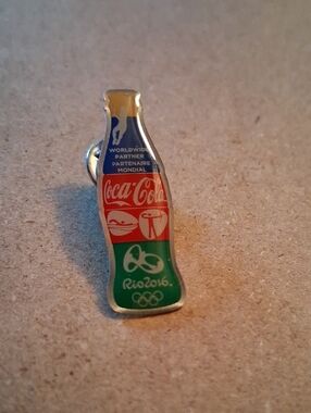 Coca-Cola Bottle Pin with Red, Green, Blue and Yellow Enamel